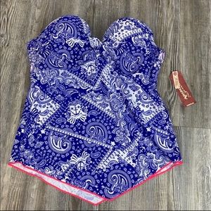 344 NWT Arizona Jean Company Blue Pink Bandeau Swim